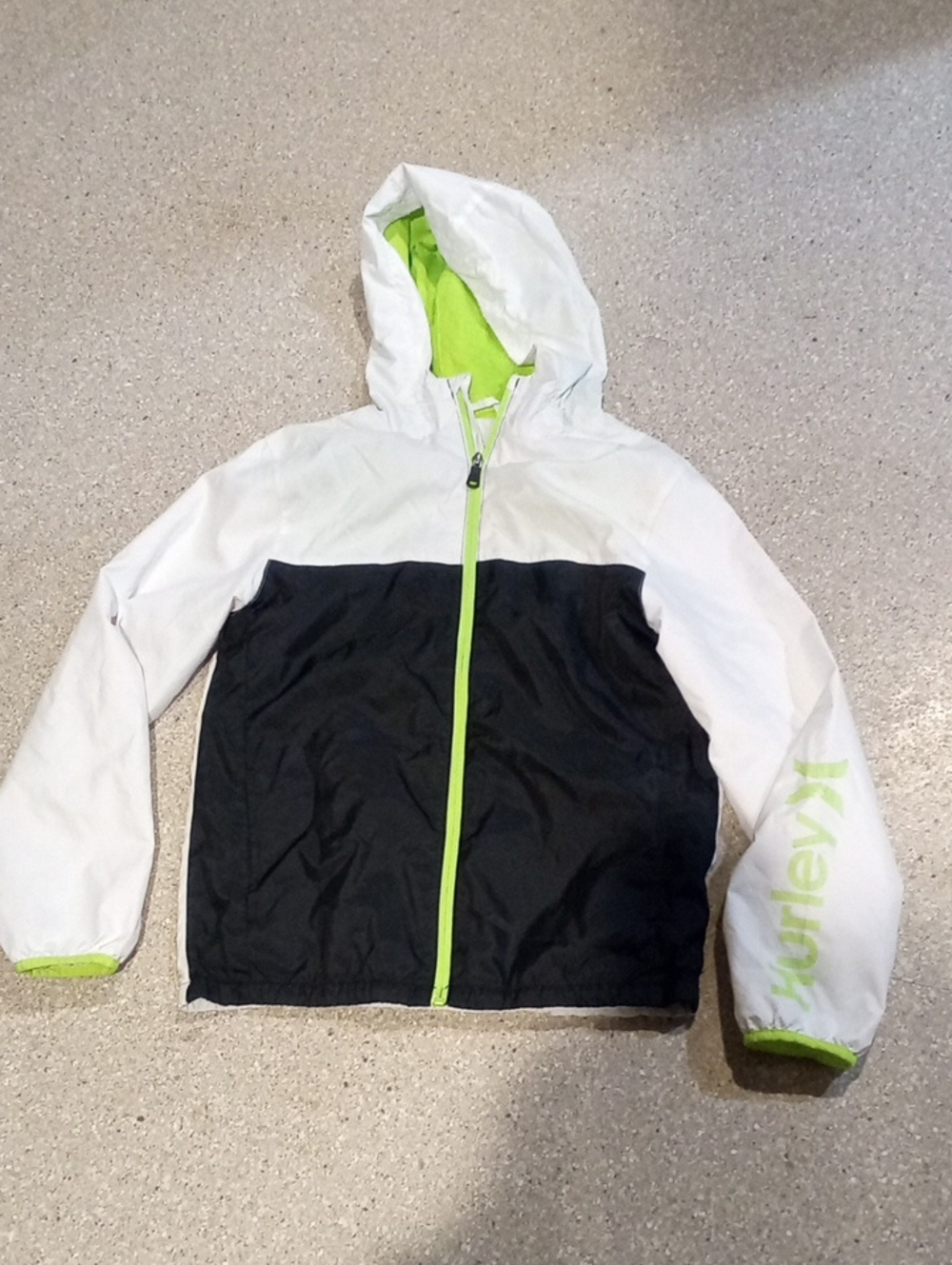 #813 "Hurley" Kids Black & White Hooded Jacket with Lime Accents